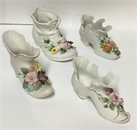 Group Of 4 Floral Porcelain Shoes