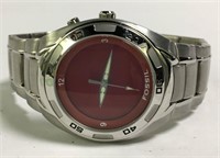 Red Fossil Watch Face With Stainless Steel Back