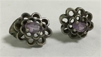 Sterling Silver Purple Stone Flower Earrings