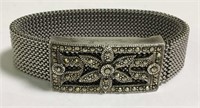 Sterling Silver And Marcasite Plaque On Bracelet