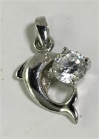 Sterling Silver Clear Stone Dolphin Charm