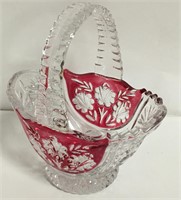 Cranberry Glass And Clear Glass Basket