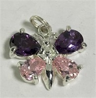 Sterling Silver Pink&purple Stone Butterfly Charm