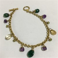 Green, Purple & Clear Stone Charm Bracelet