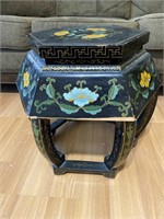 VINTAGE CHINESE BLACK LACQUER HAND PAINTED STOOL