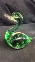 5.5” green glass duck tail chipped