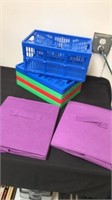 Collapsible storage bins and 2 purple storage