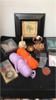 Yarn, bell, frames picture, eagle statue and more
