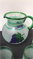 9” glass grape design pitcher with 5 glasses