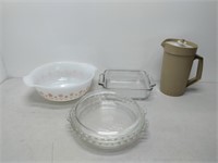 lot of kitchenware- dishes, pitcher, bowls