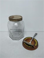 vintage jar with lid, straining spoon & ashtray