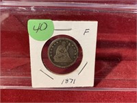 1871 SILVER SEATED QUARTER BETTER DATE COIN