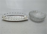 silver color serving dish & crystal serving dishes