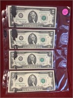 PAGE CONSECUTIVE $2 BILLS 1976 INK SMUDGE
