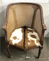 Wooden Chair with Cane Back and Cowhide Seat
