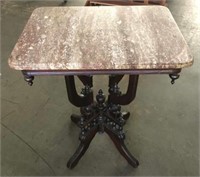 Marble Top Accent Table with Ornate Carved Base