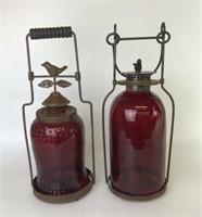 Red Glass and Metal Candle Lanterns