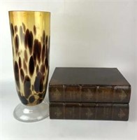Tall Art Glass Vase and Decorative Book Box