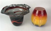 Art Glass Vase and Painted Glass Vase