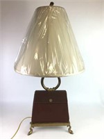 Brass and Leather Handbag Table Lamp