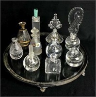Perfume Bottles and Glass & Metal Plateau