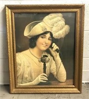 Framed Victorian Lady On Phone Print