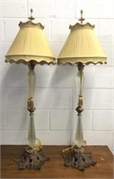 Pair of Vintage Buffet Lamps with Metal Accents
