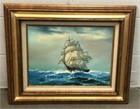 Ship Oil on Canvas signed by Martin