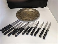 12 Steak Knives & Metal Plate