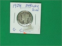 1928 Mercury Dime, Silver, G