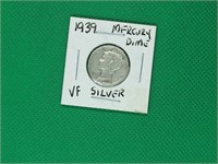 1939 Mercury Dime, Silver, VF
