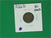 1922-D Wheat Cent Penny, VF+, Stains