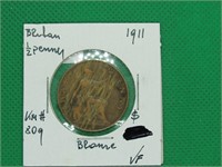 1911 Britain 1/2 Penny, VF