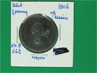 1806 Britain 1/2 Penny, W/O Berries, Copper