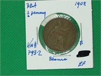 1908 Britain 1/2 Penny, EF