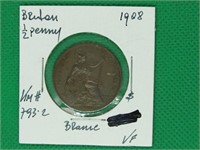 1908 Britain 1/2 Penny, VF