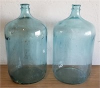 (2) Vintage 5 Gallon Blue Glass Carboy Wine Jug