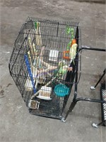 4 Unsexed Parakeets W/ Cage & Black Stand