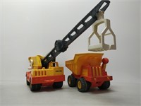 toy crane and fisher price dump truck