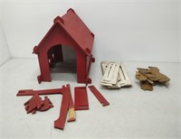 hand made wooden toy barn with animals and farm