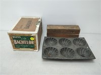 pencil boxes, muffin mold & wilsons cigar box