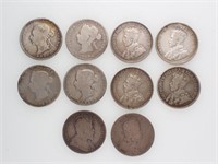 9 Canadian Silver Quarters