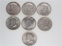 7 1964 US Kennedy 90% Silver Half Dollars