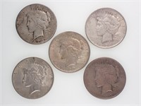 5 US Silver Peace Dollars