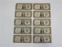 10 -1930's US $1 Dollar Silver Certificates