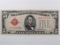 1928 US E Red Seal $5 Dollar Bill