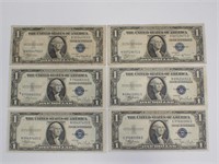 6 - 1930's US $1 Dollar Silver Certificates