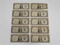 10 - US $1 Dollar Silver Certificates