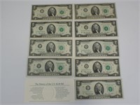9 - 1976 US $2 Dollar Bills