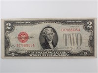 1928 US G Red Seal $2 Dollar Bill